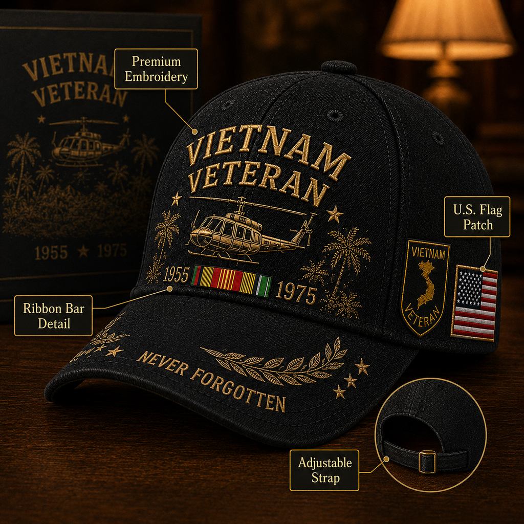 🇺🇸🎖️ Vietnam Veteran 1955–1975 Memorial Embroidered Cap