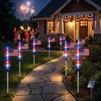 🎆US 8-in-1 Solar American Flag Lights – 8 Modes Patriotic Pathway Decor – IP65 Waterproof Garden Stakes for July 4th & Memorial Day ✨