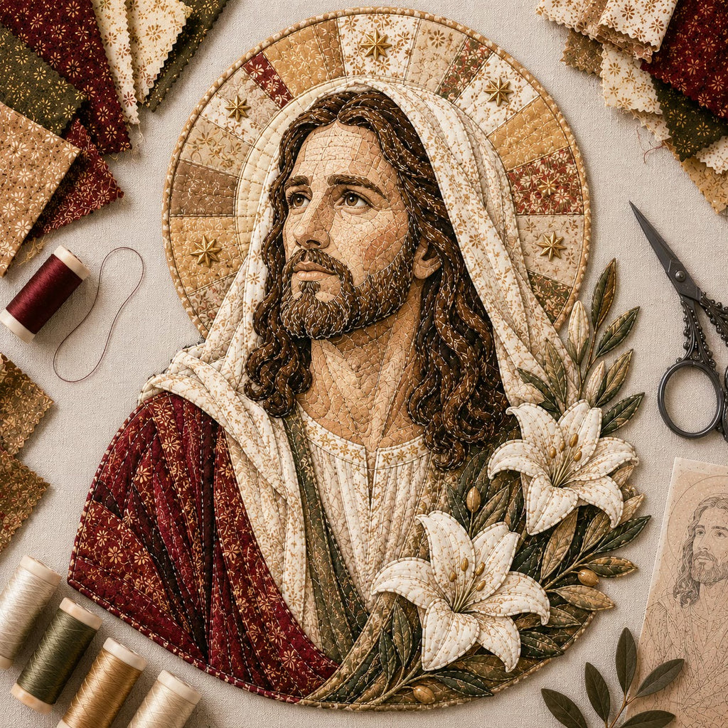 ✝️🧵 Premium Handmade Patchwork Jesus DIY Kit | High-Quality Layered Fabric with Stitched Details DIY Handmade Devotional Decor 🕊️✨