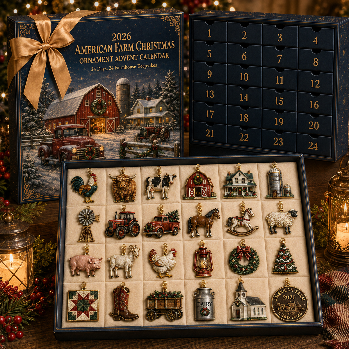 2026 American Farm Christmas Ornament Advent Calendar – 24 Farmhouse Keepsake Ornaments