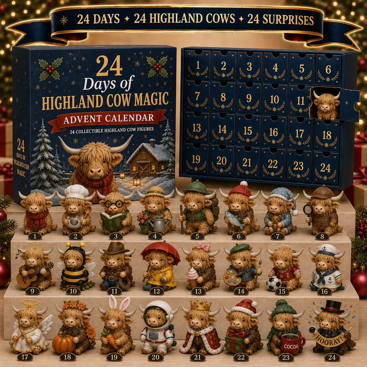 🐮 24 Days of Highland Cow Magic™ Advent Calendar – 24 Collectible Christmas Cow Surprises