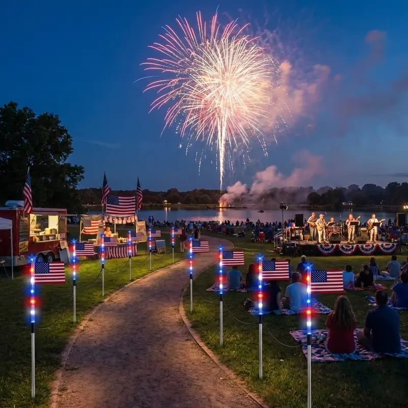 🎆US 8-in-1 Solar American Flag Lights – 8 Modes Patriotic Pathway Decor – IP65 Waterproof Garden Stakes for July 4th & Memorial Day ✨