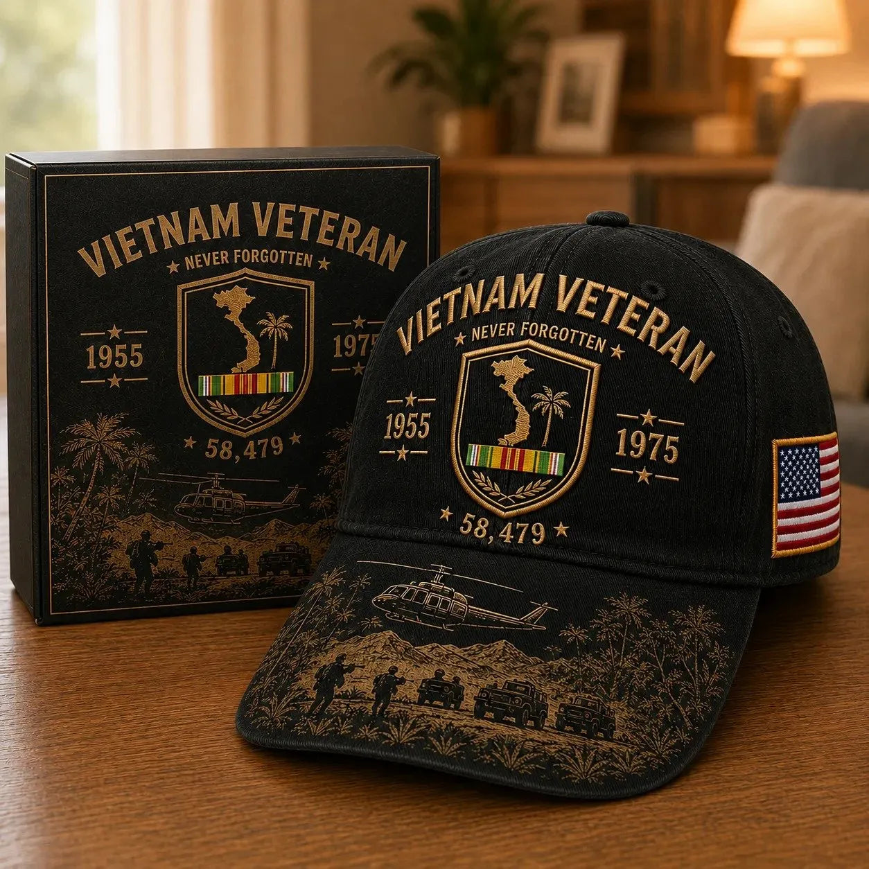 🇺🇸🎖️ Vietnam Veteran 1955–1975 Memorial Embroidered Cap