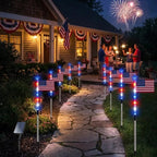 🎆US 8-in-1 Solar American Flag Lights – 8 Modes Patriotic Pathway Decor – IP65 Waterproof Garden Stakes for July 4th & Memorial Day ✨