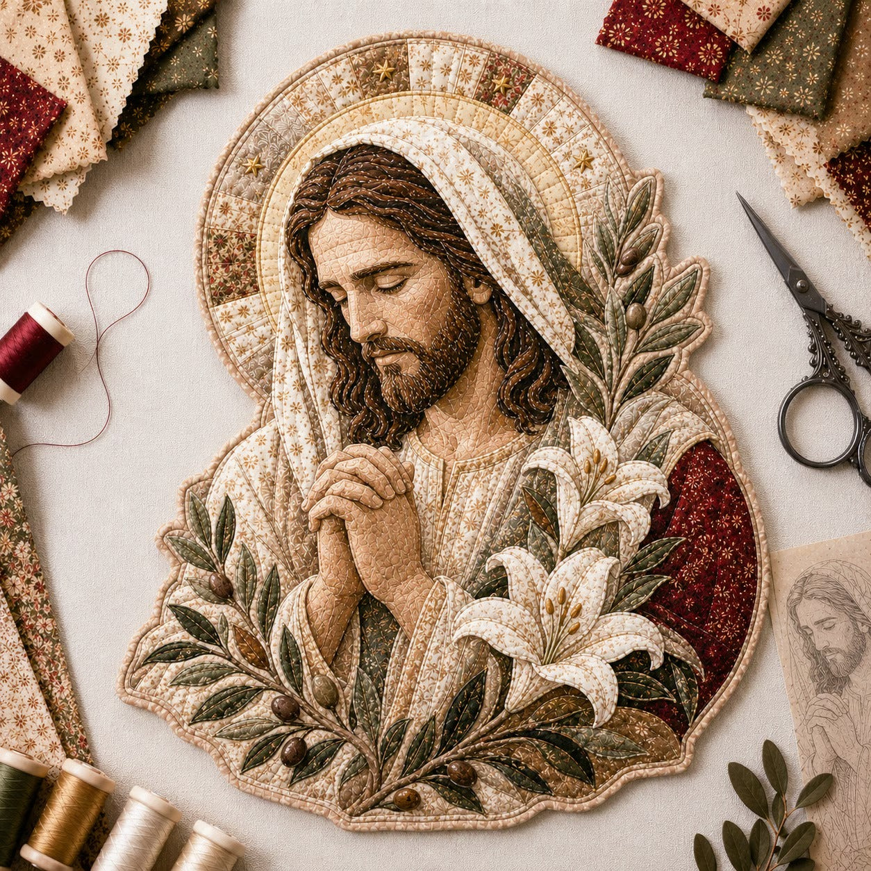 ✝️🧵 Premium Handmade Patchwork Jesus DIY Kit | High-Quality Layered Fabric with Stitched Details DIY Handmade Devotional Decor 🕊️✨