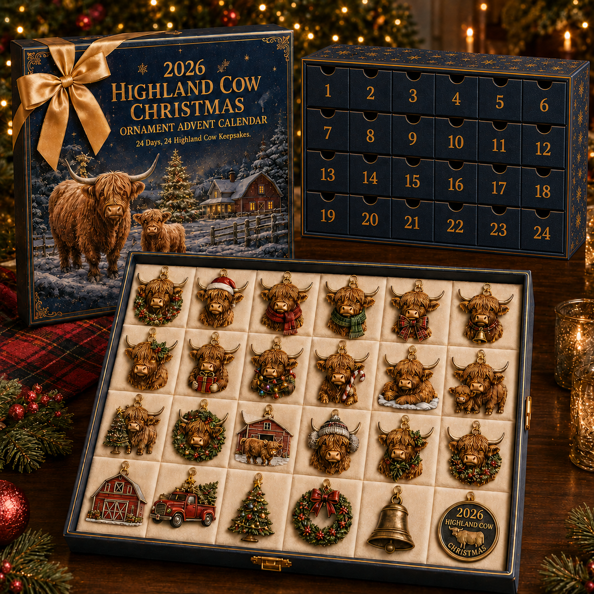 2026 Highland Cow Christmas Ornament Advent Calendar – 24 Cozy Farmhouse Keepsakes