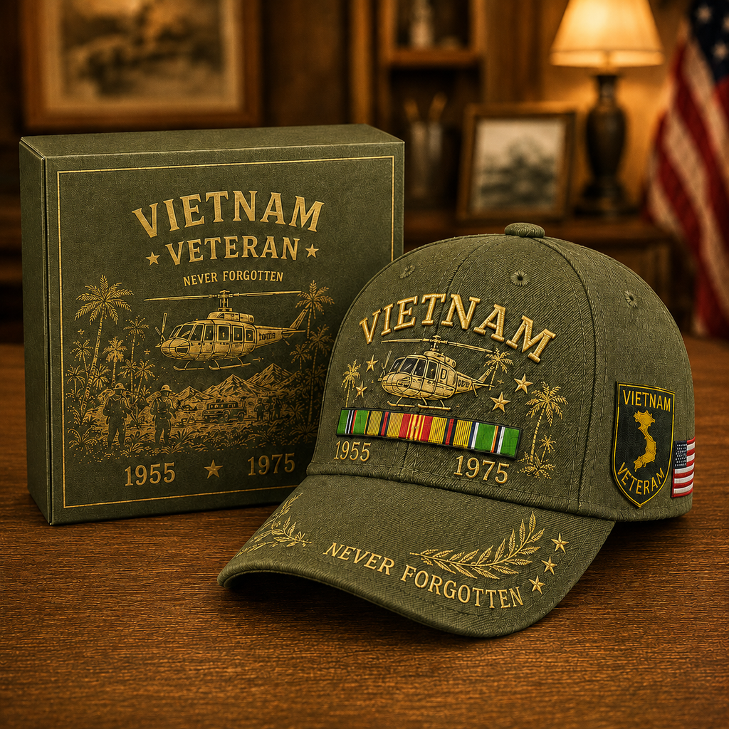 🇺🇸🎖️ Vietnam Veteran 1955–1975 Memorial Embroidered Cap