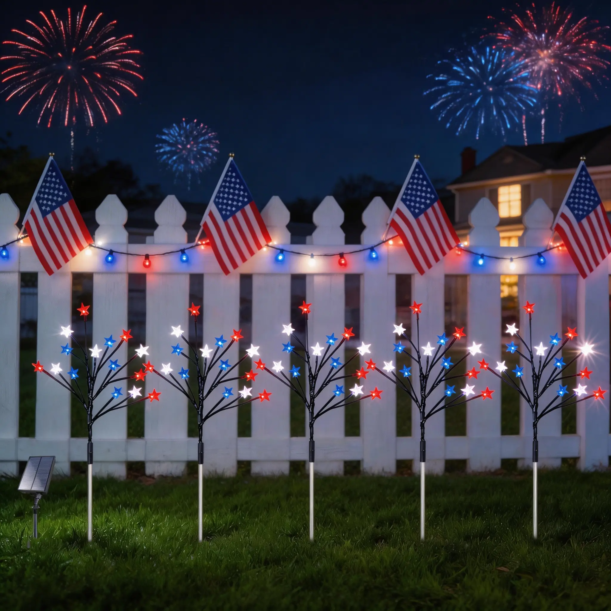 🎆US 8-in-1 Solar American Flag Lights – 8 Modes Patriotic Pathway Decor – IP65 Waterproof Garden Stakes for July 4th & Memorial Day ✨